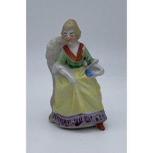 Vintage Figurine 4" Victorian Lady Blushing Hand Painted Porcelain Marked Japan